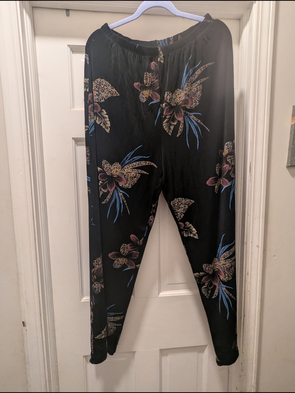 Citiknits Black Pants with Blue Floral Accents